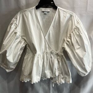Kika Vargas for Target White Wrap Top Three Quarter Puff Sleeves Size XXS